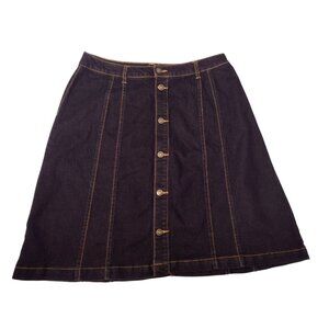 Woman Within Button Front Denim A-Line Skirt Size 12W Black Preppy Casual Boho